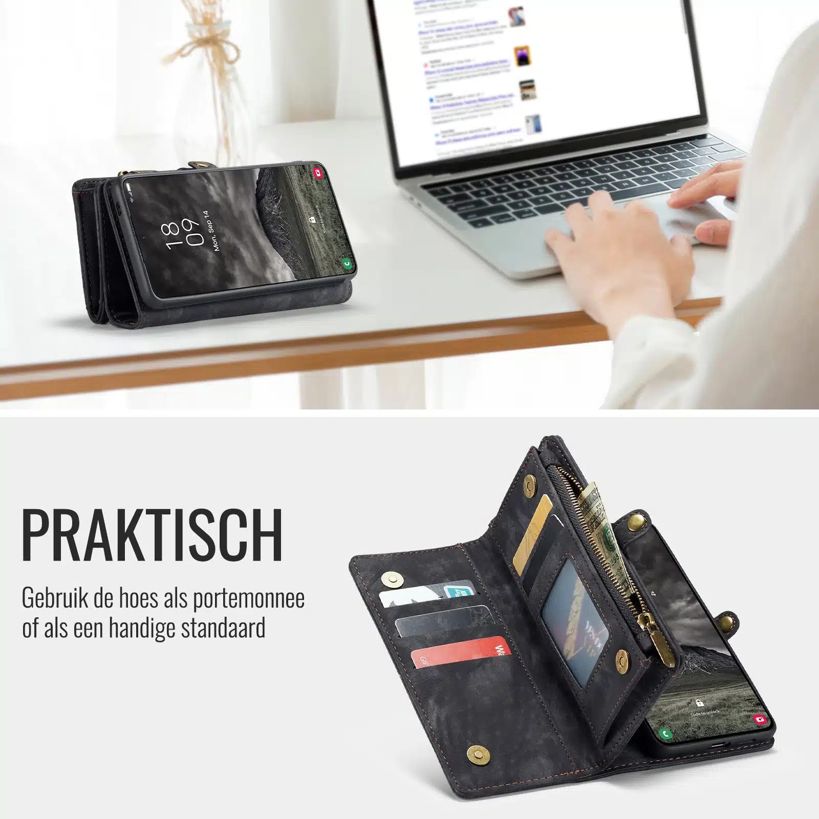 Solidenz Backcover - Urban Wallet Geschikt voor Samsung A57 hoesje – Zwart - Afbeelding 5