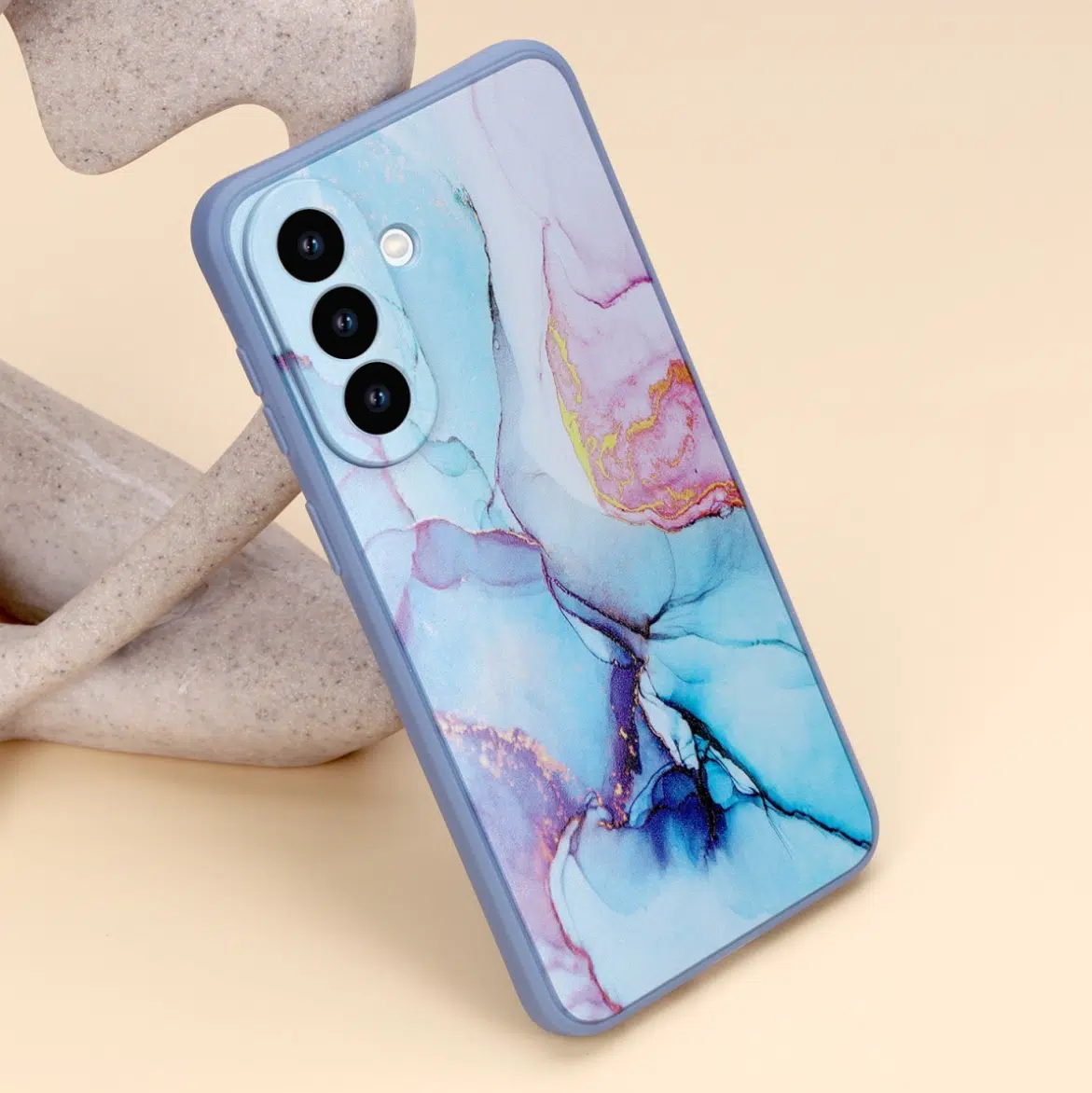Cityhoesje Backcover geschikt voor Samsung A57 – Print Marmer Roze Blauw - Afbeelding 3