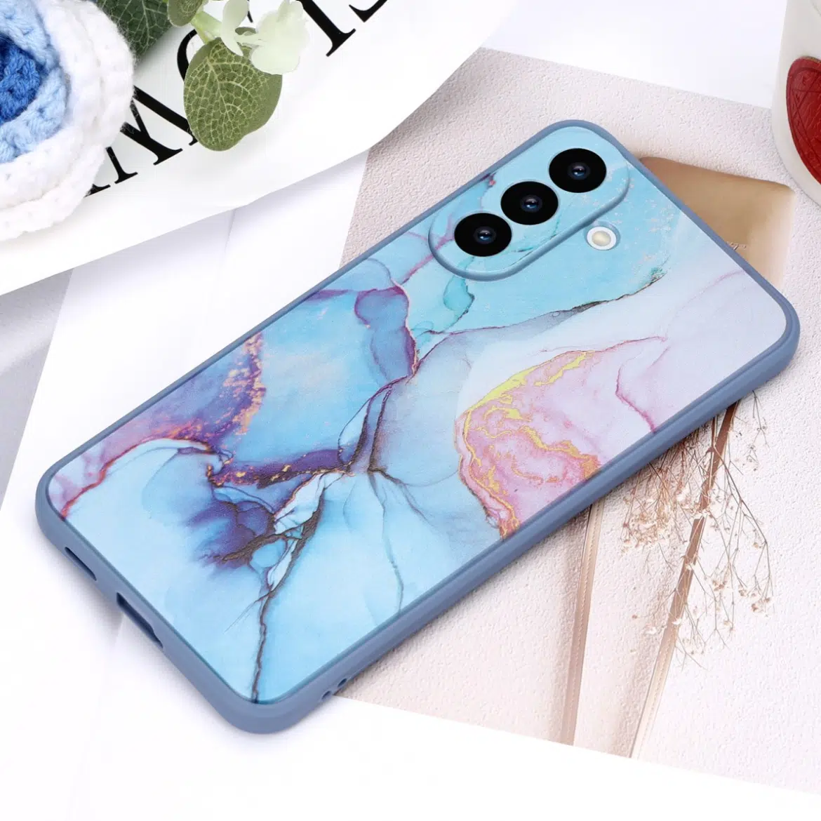 Cityhoesje Backcover geschikt voor Samsung A57 – Print Marmer Roze Blauw - Afbeelding 4