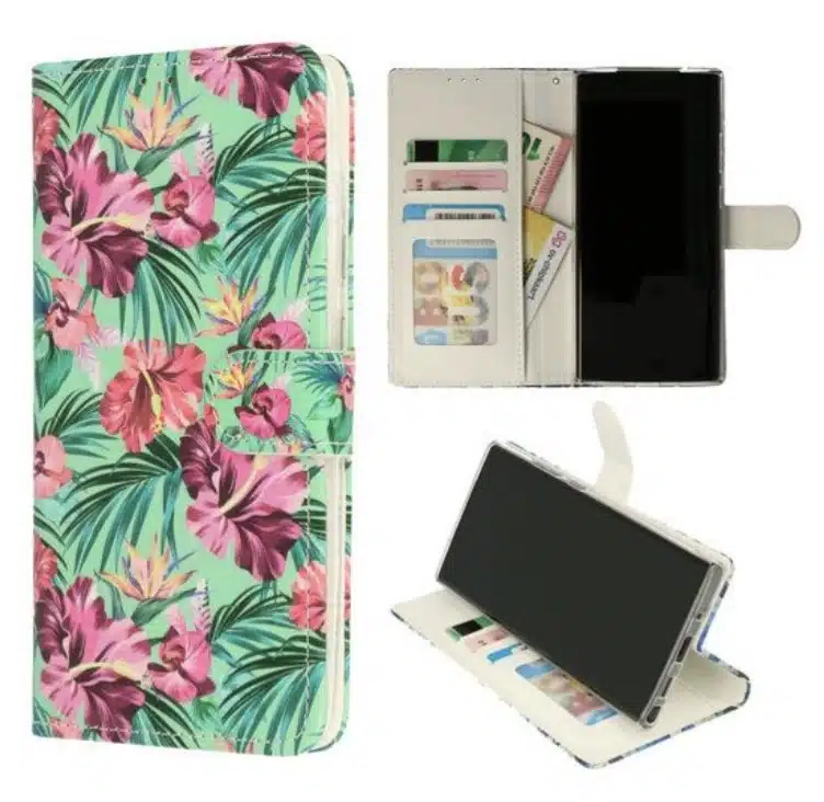 Iphone-14 Pro-Bookcase- Bloemen Tropical-1-Cityhoesje.nl