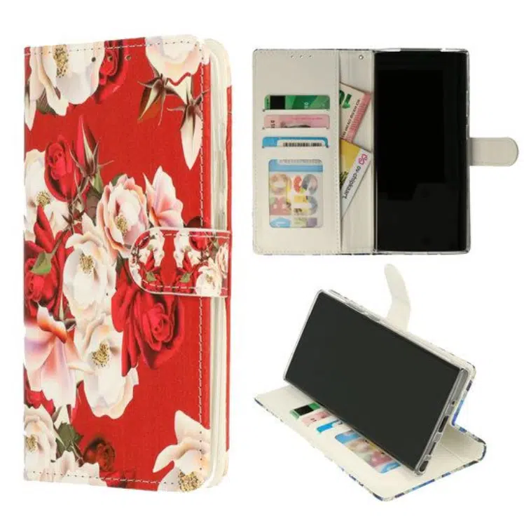 iPhone-14 Pro-Print-Book-Case-wit-roze-Roses-Cityhoesje.nl
