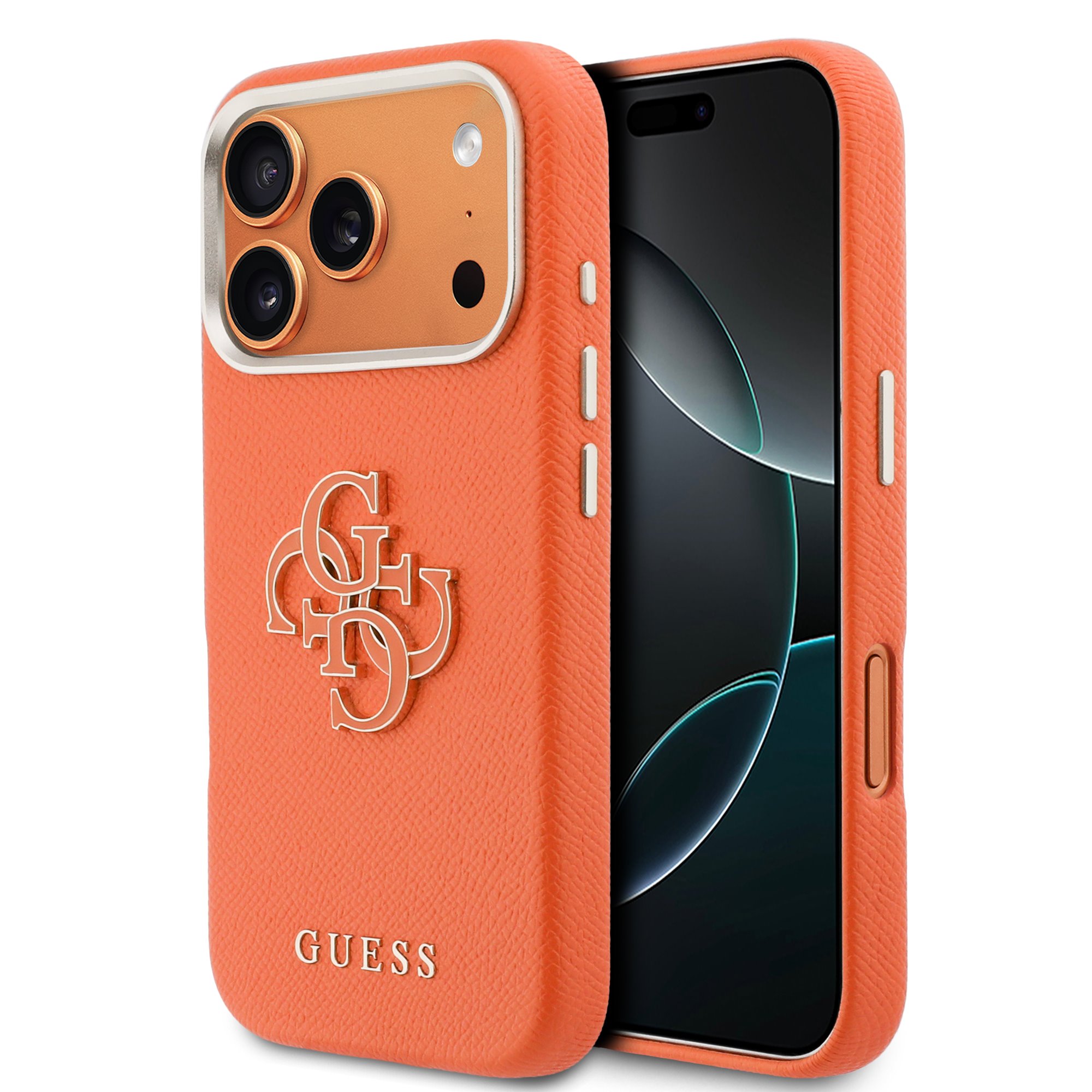 Guess-iPhone 17 Pro-18 Pro-Backcover-Saffiano Leather-4G Resin Logo-Oranje - Afbeelding 1
