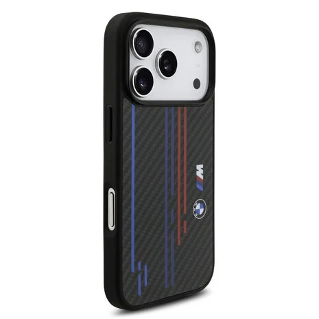 BMW-Backcover-iPhone 17 Pro-18 Pro-MagSafe-Kevlar Printed Tricolor Metal Logo-Zwart - Afbeelding 2