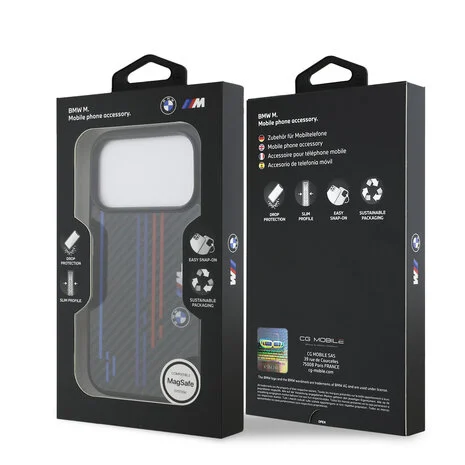 BMW-Backcover-iPhone 17 Pro-18 Pro-MagSafe-Kevlar Printed Tricolor Metal Logo-Zwart - Afbeelding 3