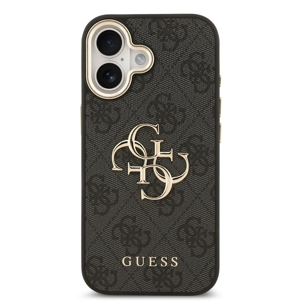 Guess - Backcover - iPhone 17 - 4G - Big Metal Logo - Gold Edge - Zwart - Afbeelding 3