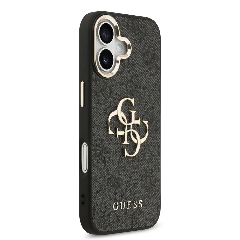 Guess - Backcover - iPhone 17 - 4G - Big Metal Logo - Gold Edge - Zwart - Afbeelding 4