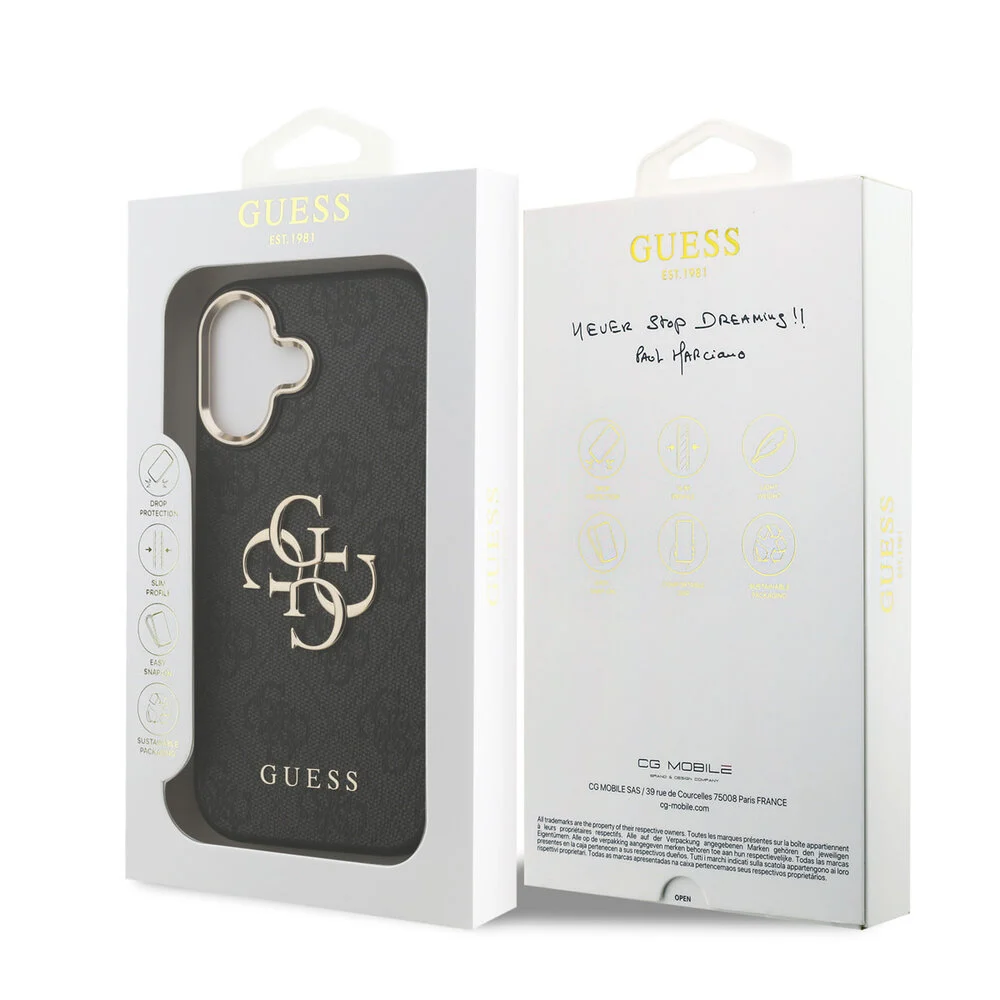 Guess - Backcover - iPhone 17 - 4G - Big Metal Logo - Gold Edge - Zwart - Afbeelding 8