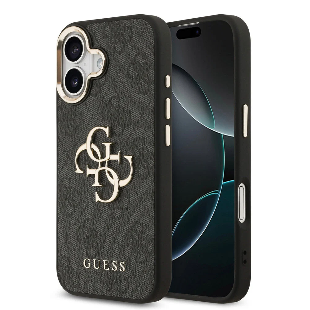Guess - Backcover - iPhone 17 - 4G - Big Metal Logo - Gold Edge - Zwart - Afbeelding 1