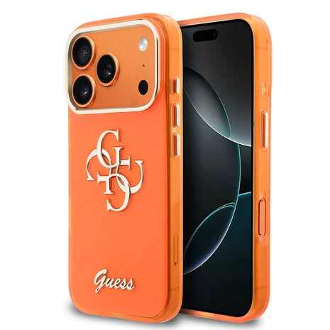 Guess-Backcover-4G Script Metal Logo-Silver Edge-iPhone 17 Pro-18 Pro-Oranje - Afbeelding 1