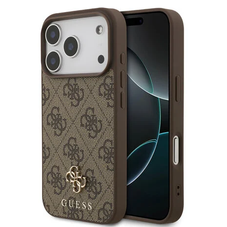 Guess-iPhone 17 Pro-18 Pro-Backcover-MagSafe-Small 4G & Classic Metal Logo-Bruin - Afbeelding 1