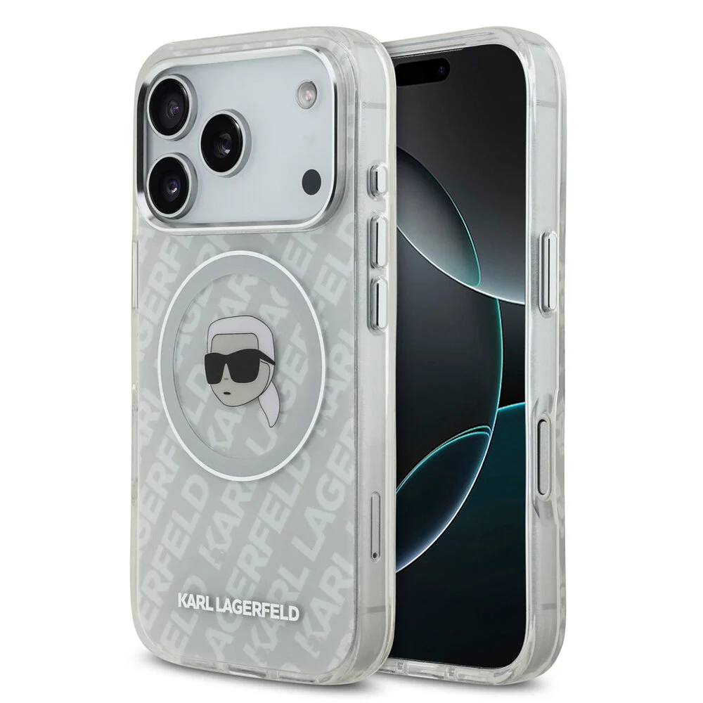 Karl Lagerfeld-Backcover-iPhone 17 Pro-18 Pro-MagSafe-IML Karl Head Logo-Wit - Afbeelding 1