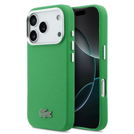 Lacoste-Backcover-iPhone 17 Pro-18 Pro-MagSafe-Metal Edges-Iconic-Logo-Estragon-Green - Afbeelding 1