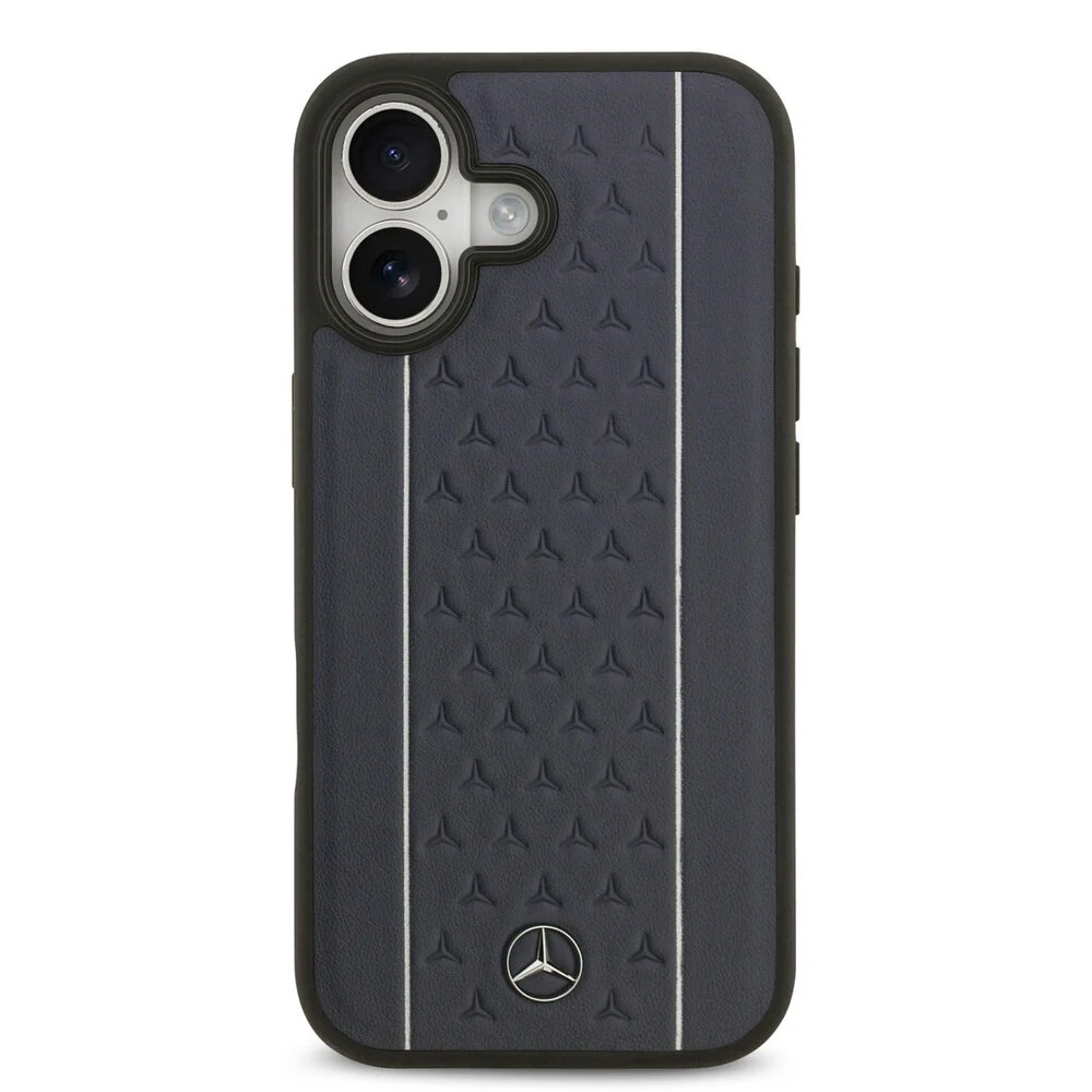 Mercedes-Benz Backcover – Genuine Leather - Magsafe - Laurel Leaves and Stripes - iPhone 17 – MagSafe - Navy - Afbeelding 3
