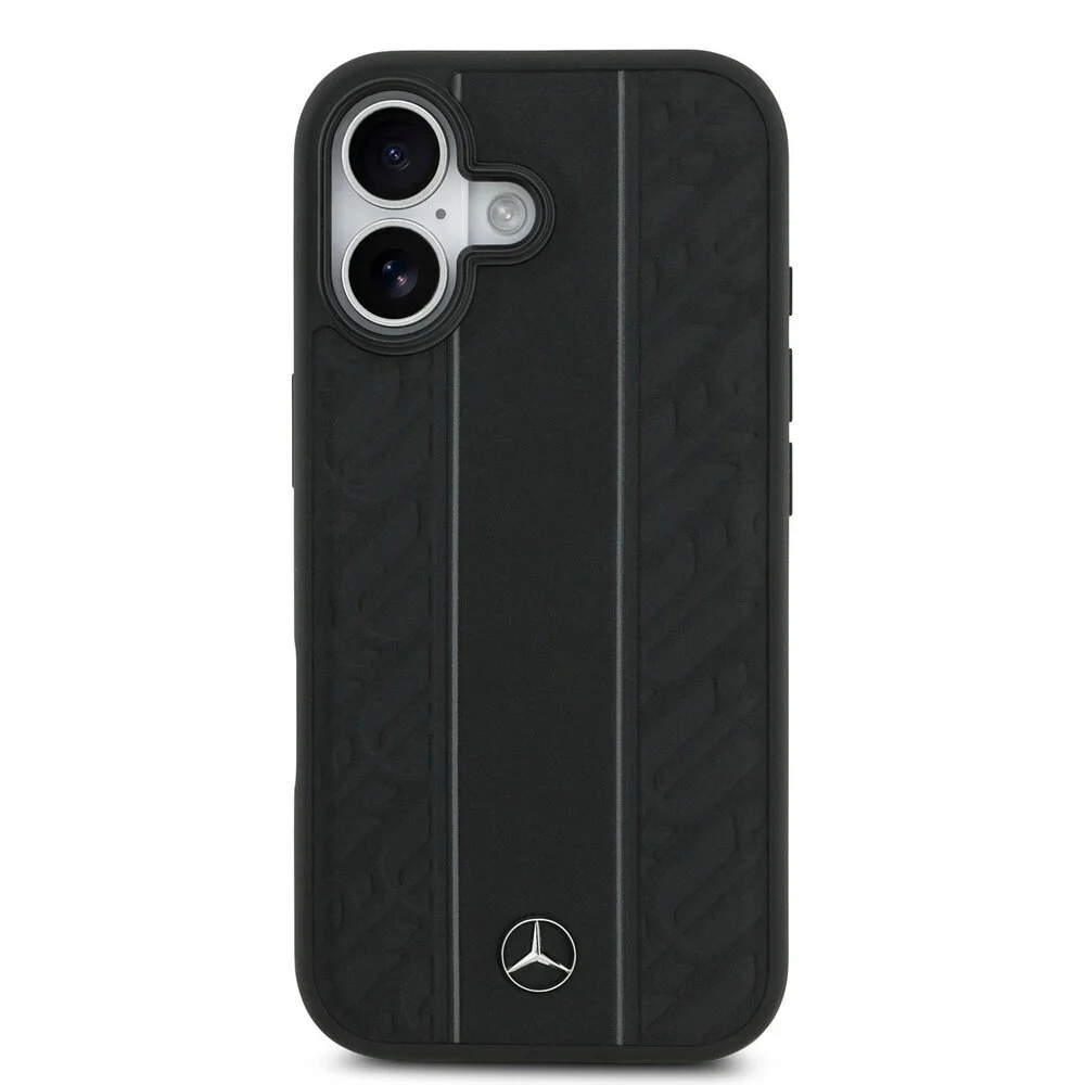 Mercedes-Benz Backcover – Genuine Leather - Magsafe - Laurel Leaves and Stripes - iPhone 17– MagSafe - Zwart - Afbeelding 3