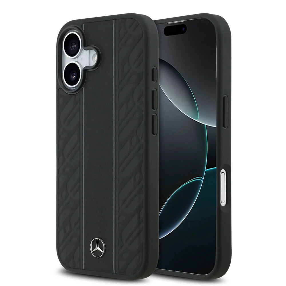 Mercedes-Benz Backcover – Genuine Leather - Magsafe - Laurel Leaves and Stripes - iPhone 17– MagSafe - Zwart - Afbeelding 1