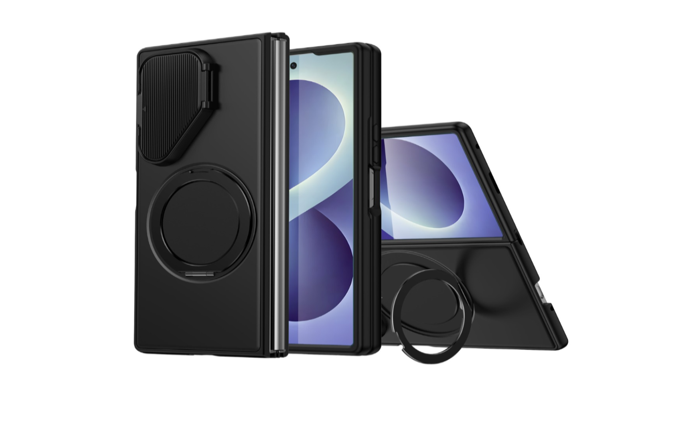 Cityhoesje – Backcover Samsung Galaxy Z Fold 8 met Ring & Camerabeschermer – Zwart - Afbeelding 1