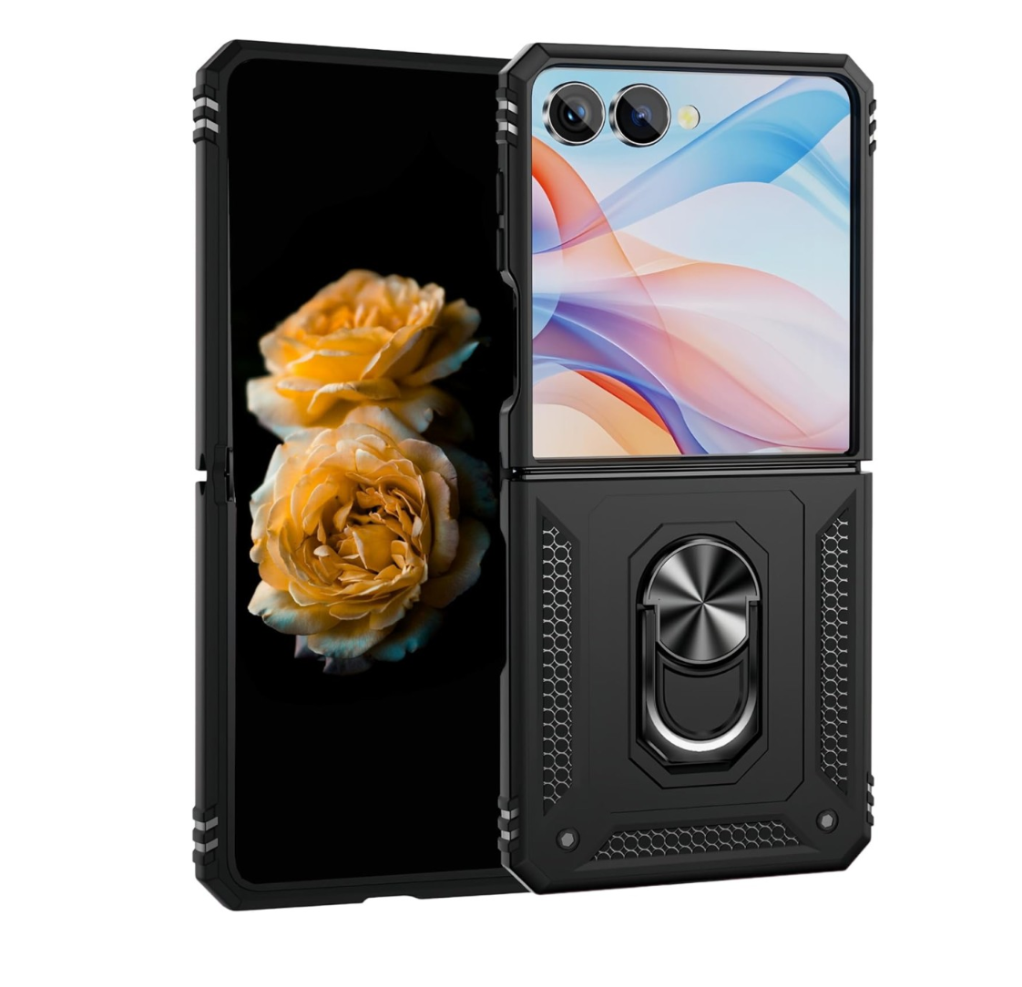 Cityhoesje-Backcover-Geschikt voor Samsung Galaxy Z Flip 8-Kickstand Ring Armor-Zwart - Afbeelding 1