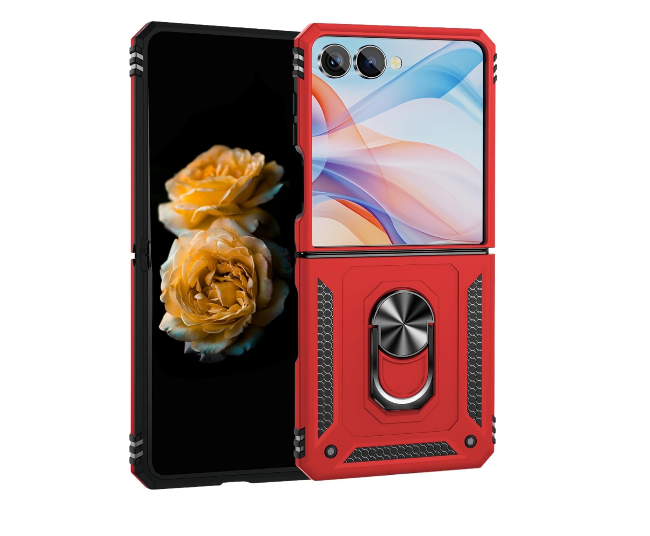 Cityhoesje-Backcover-Geschikt voor Samsung Galaxy Z Flip 8-Kickstand Ring Armor-Rood - Afbeelding 1