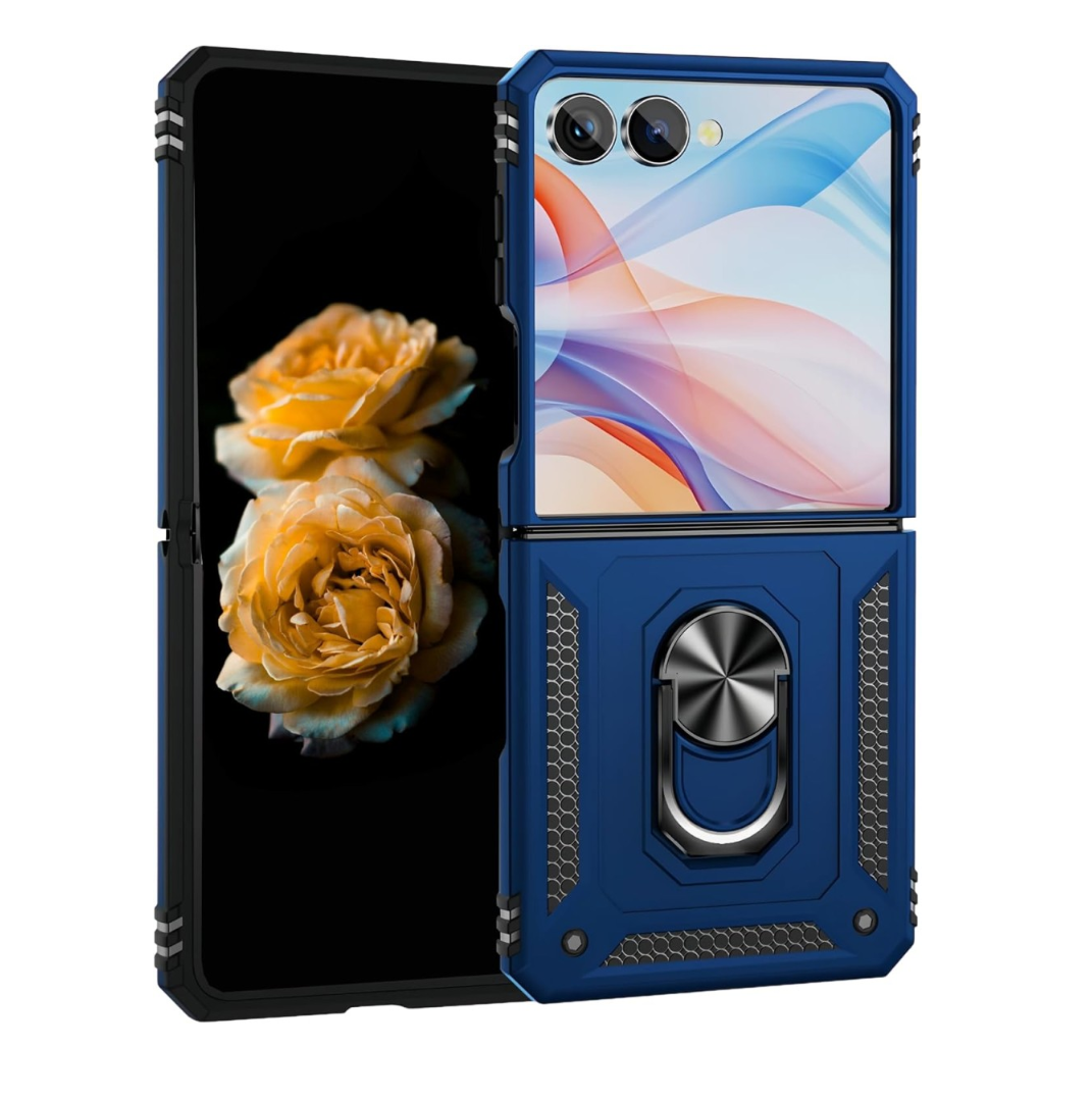 Cityhoesje-Backcover-Geschikt voor Samsung Galaxy Z Flip 8-Kickstand Ring Armor-Blauw - Afbeelding 1