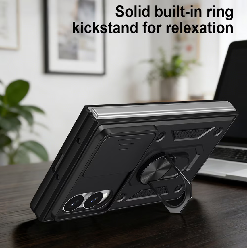 Cityhoesje - Backcover Samsung - Z Fold 8 - Camera Protect - Kickstand - Ring Armor - Zwart - Afbeelding 4
