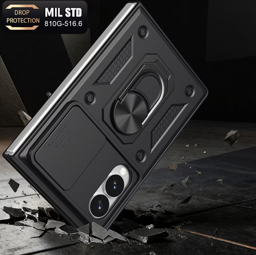 Cityhoesje - Backcover Samsung - Z Fold 8 - Camera Protect - Kickstand - Ring Armor - Zwart - Afbeelding 5