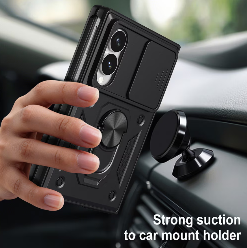 Cityhoesje - Backcover Samsung - Z Fold 8 - Camera Protect - Kickstand - Ring Armor - Zwart - Afbeelding 6