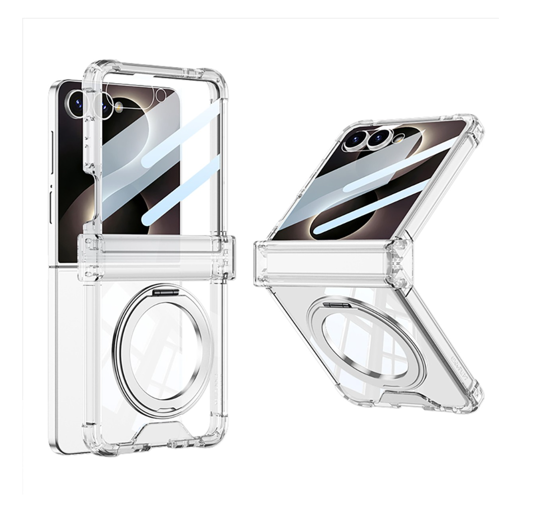Cityhoesje-Backcover MagSafe-360° Rotatable Ring Case met Ingebouwd Fingerprint Glass-Geschikt voor Samsung Z Flip 8-Transparant - Afbeelding 1