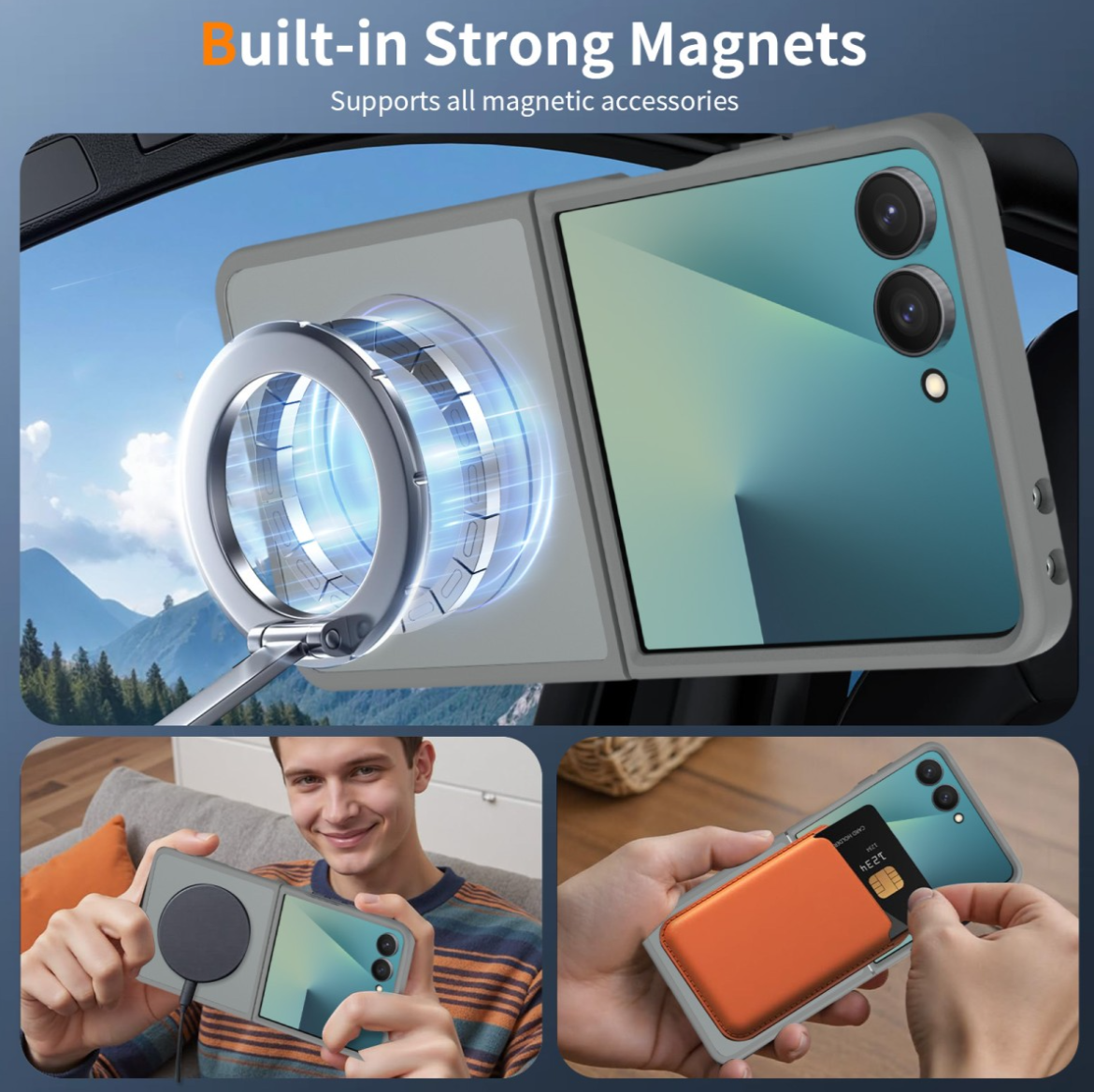 Cityhoesje-Backover MagSafe-Frosted Lens Protection Armor-Geschikt voor Samsung Z Flip 8-Grijs - Afbeelding 5