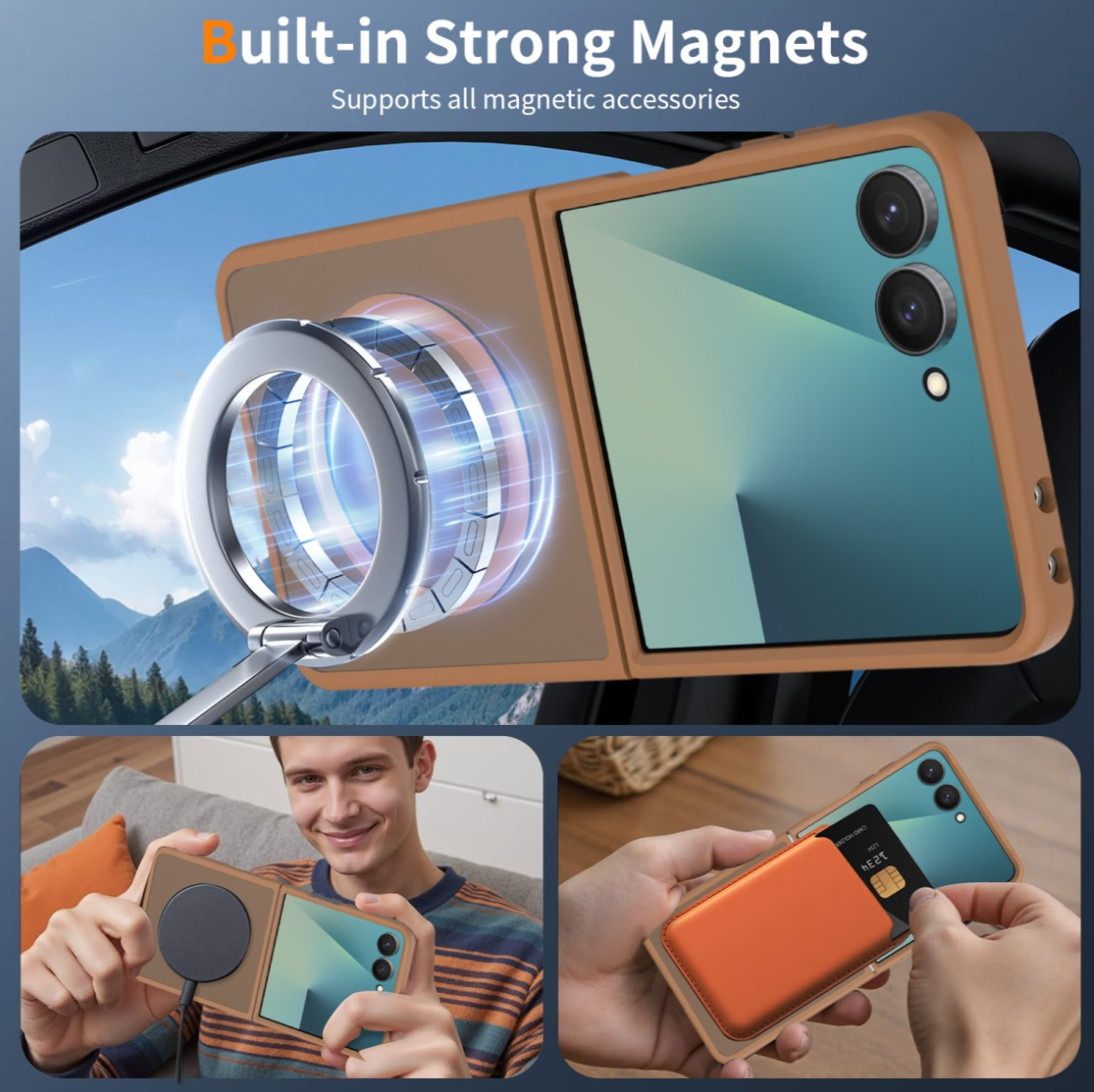 Cityhoesje-Backover MagSafe-Frosted Lens Protection Armor-Geschikt voor Samsung Z Flip 8-Bruin - Afbeelding 5