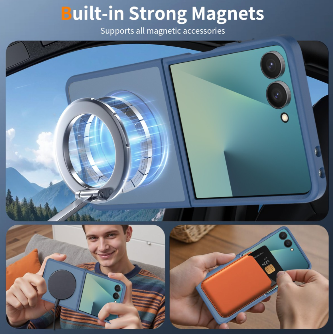 Cityhoesje-Backover MagSafe-Frosted Lens Protection Armor-Geschikt voor Samsung Z Flip 8-Blauw - Afbeelding 5