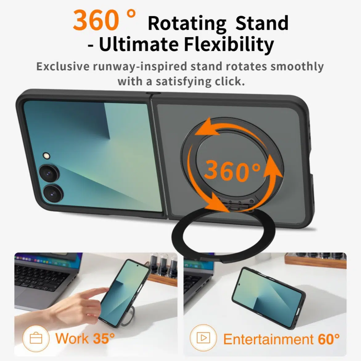 Cityhoesje-Backcover-Magnetic-MagSafe Ring Armor-Geschikt voor Samsung-Z Flip 8-Zwart - Afbeelding 2