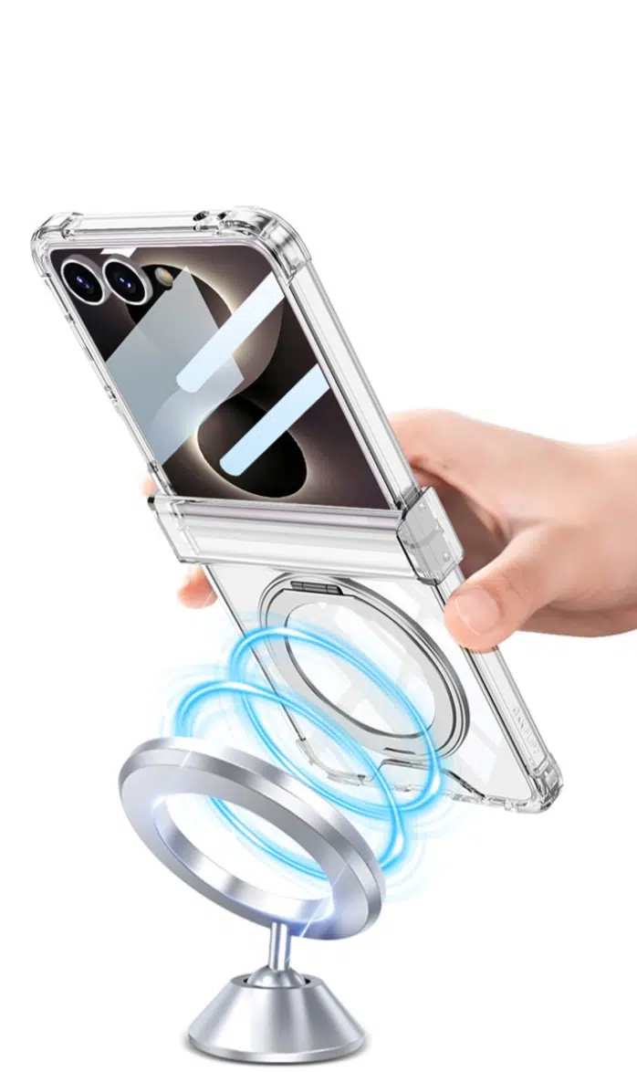 Cityhoesje-Backcover MagSafe-360° Rotatable Ring Case met Ingebouwd Fingerprint Glass-Geschikt voor Samsung Z Flip 8-Transparant - Afbeelding 2