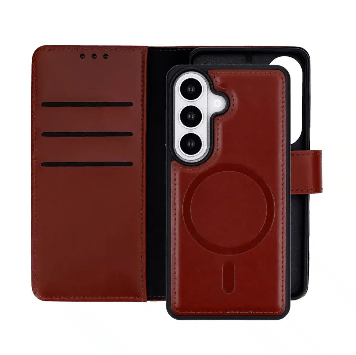 Cityhoesje-Bookcase-Geschikt voor Samsung A57-Leather-Magsafe-Walnut Bruin - Afbeelding 2