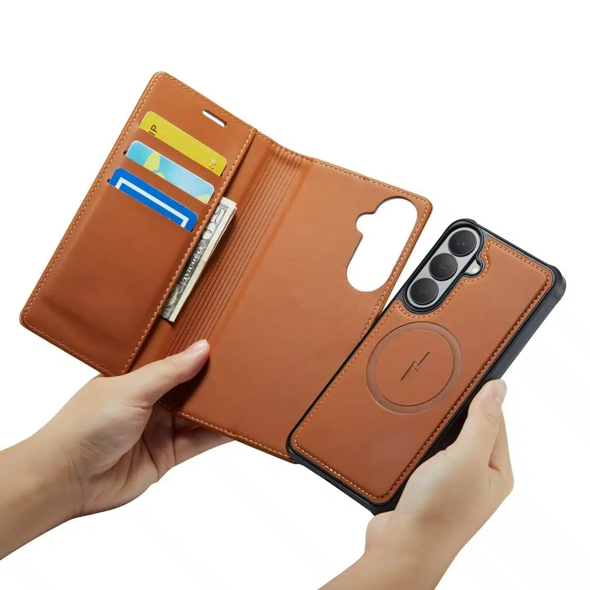 Cityhoesje-Bookcase-2-in-1 Magnetic MagSafe-Geschikt voor Samsung S26 FE-Bruin - Afbeelding 1