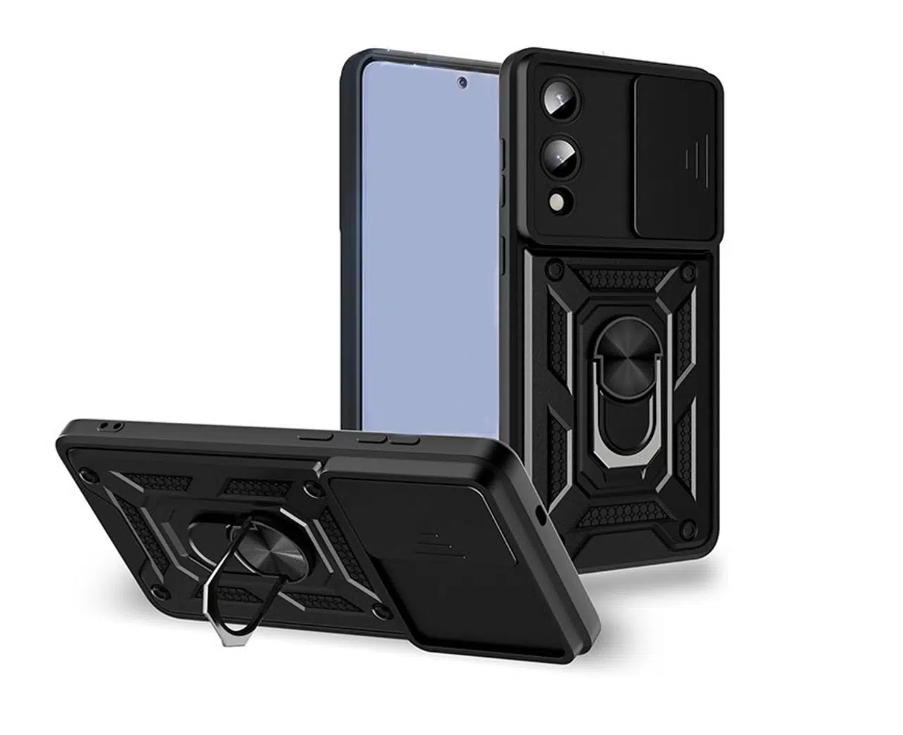 Cityhoesje-Backcover-Kickstand Ring Armor-Cam/Lens Protect-Geschikt voor Samsung Galaxy S26 FE-Zwart - Afbeelding 1