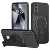 Cityhoesje-Backcover-Carbon Opklapbare Kickstand geschikt voor Samsung A18-A17-A16-Zwart - Thumbnail Image 1