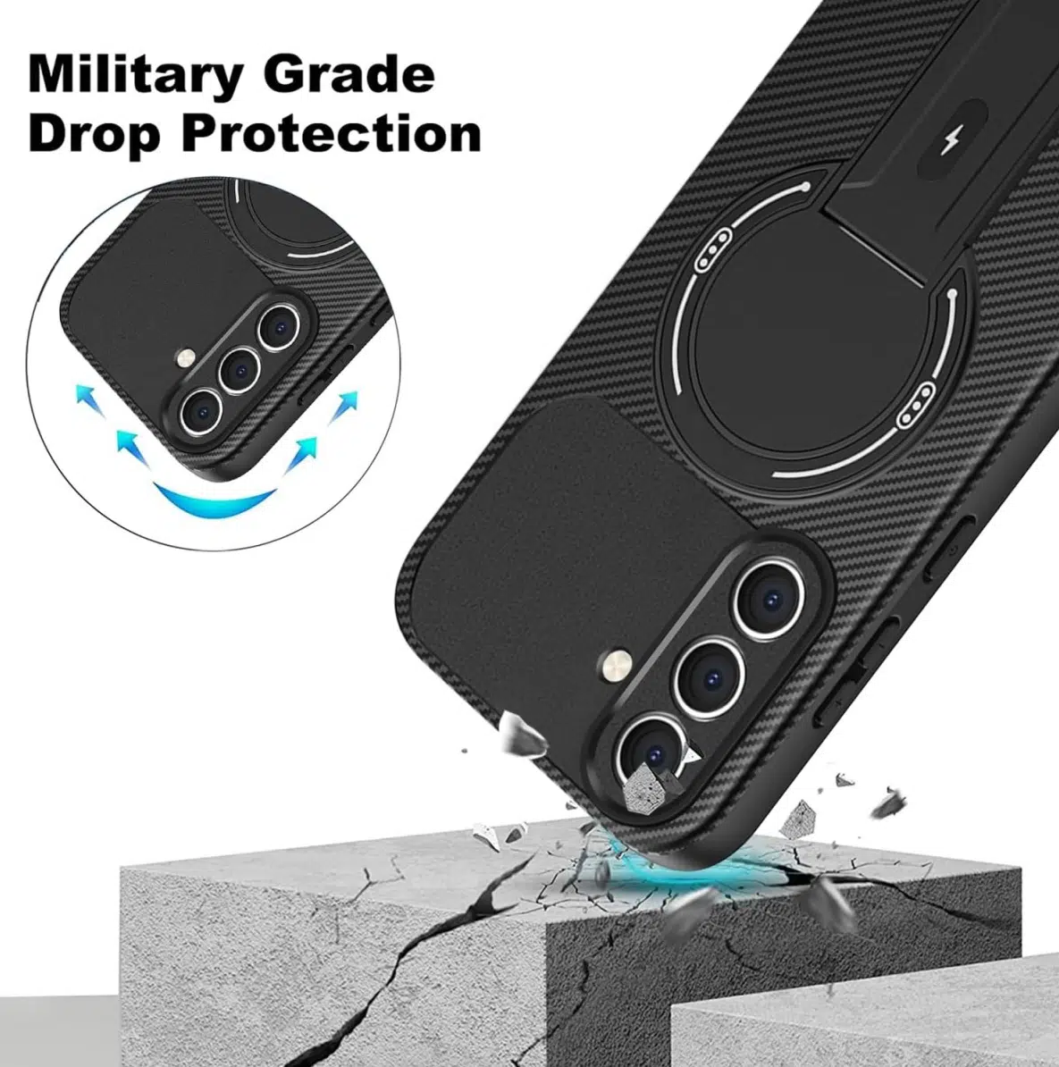 Cityhoesje-Backcover-Carbon Opklapbare Kickstand geschikt voor Samsung A18-A17-A16-Zwart - Afbeelding 3