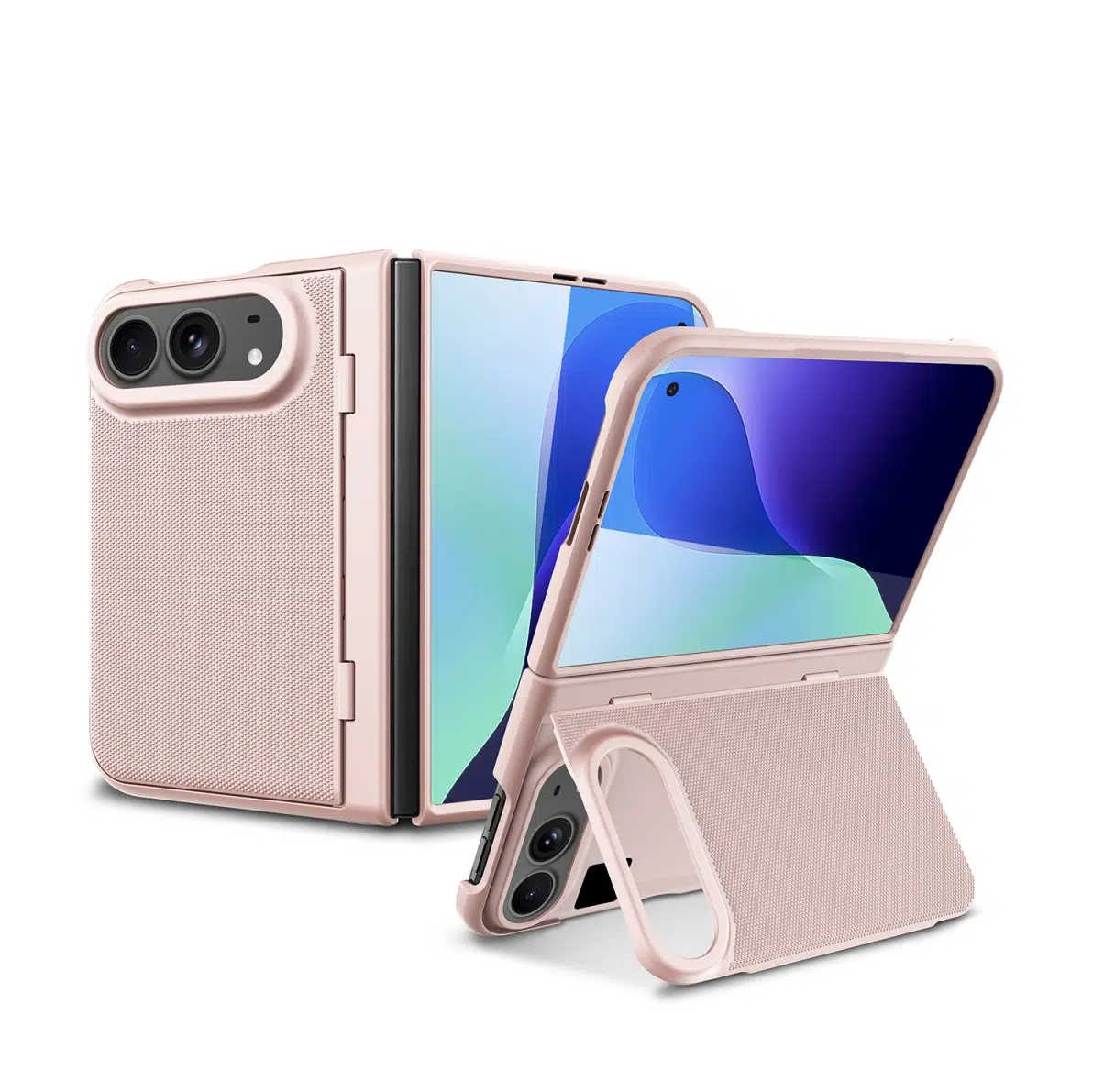 Cityhoesje – 360° Leather Texture Kickstand Case – iPhone Duo - Roségoud - Afbeelding 1