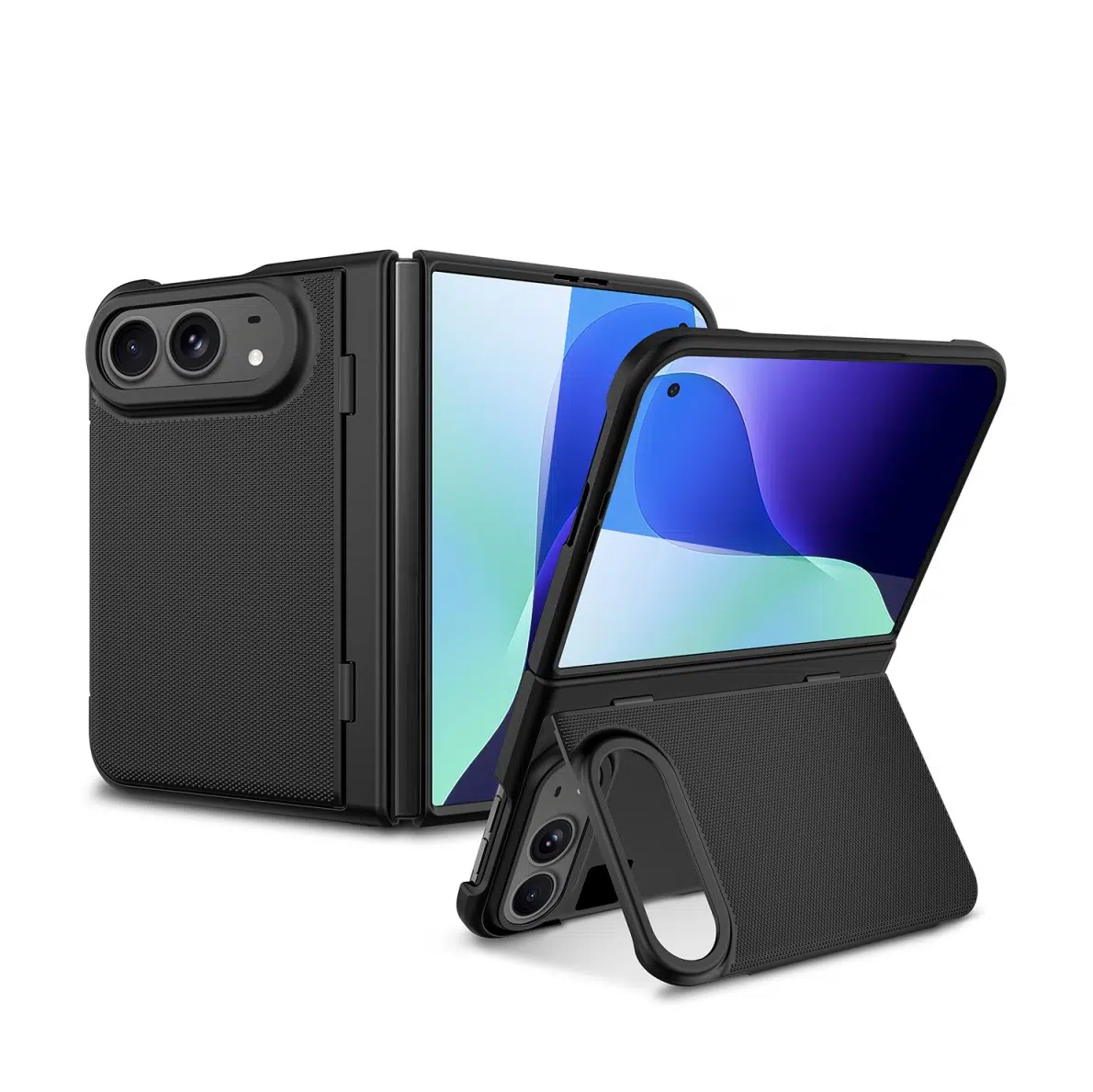 Cityhoesje – 360° Leather Texture Kickstand Case – iPhone Duo - Zwart - Afbeelding 1
