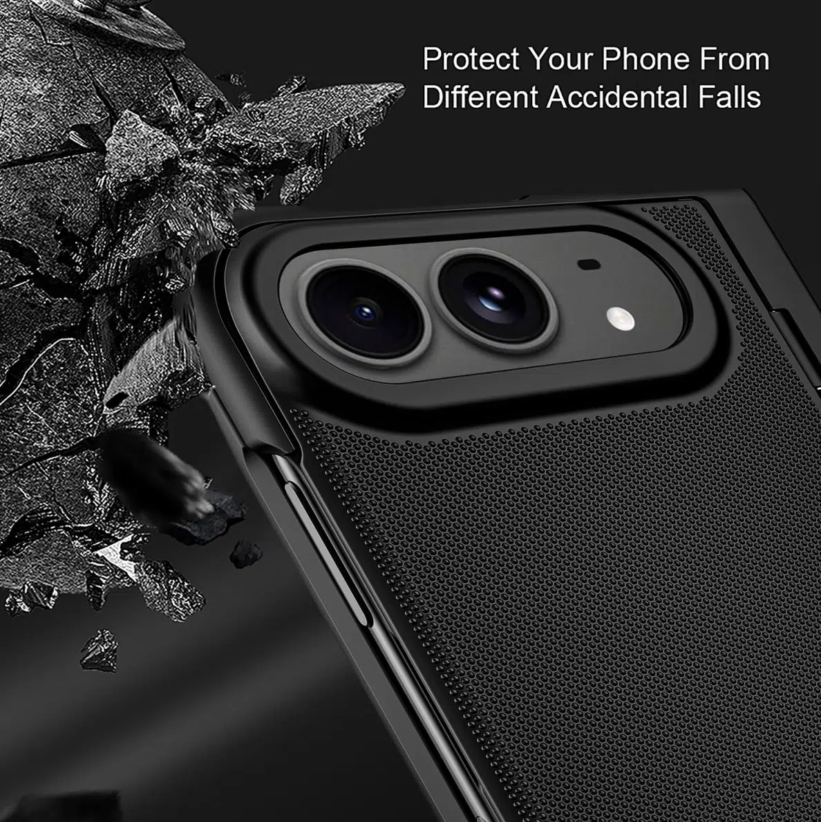 Cityhoesje – 360° Leather Texture Kickstand Case – iPhone Duo - Zwart - Afbeelding 2