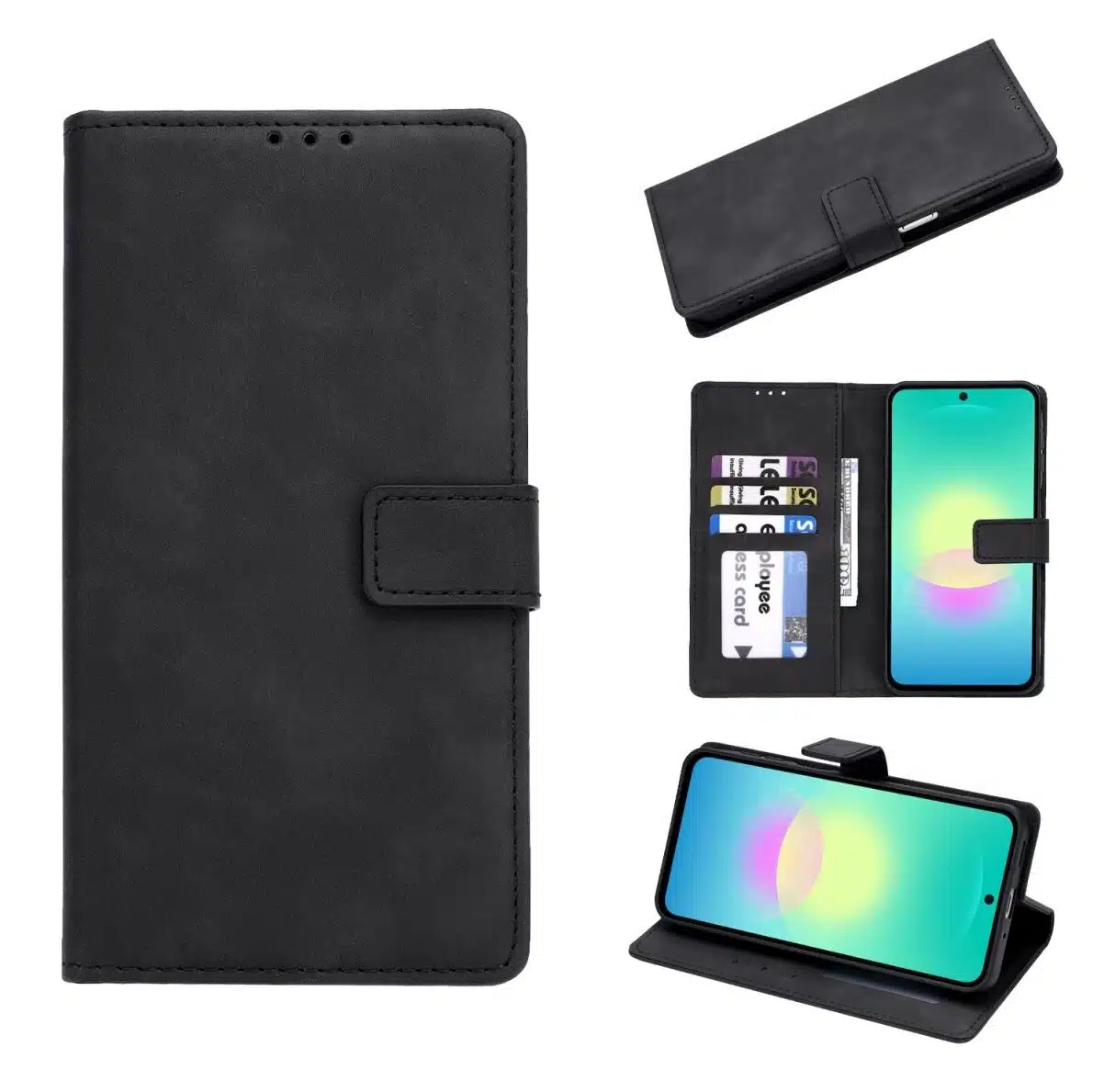 Cityhoesje-Bookcase-Suede-Style Wallet-Geschikt voor Samsung-S26 FE-Zwart - Afbeelding 1