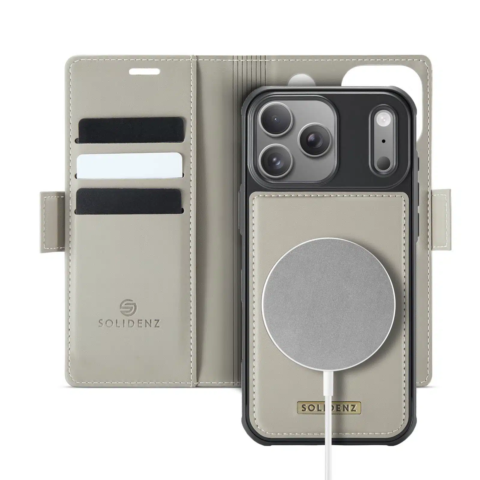 Solidenz-Bookcase 2-in-1 MagSafe voor iPhone 17 Pro-18 Pro-Beige - Afbeelding 1