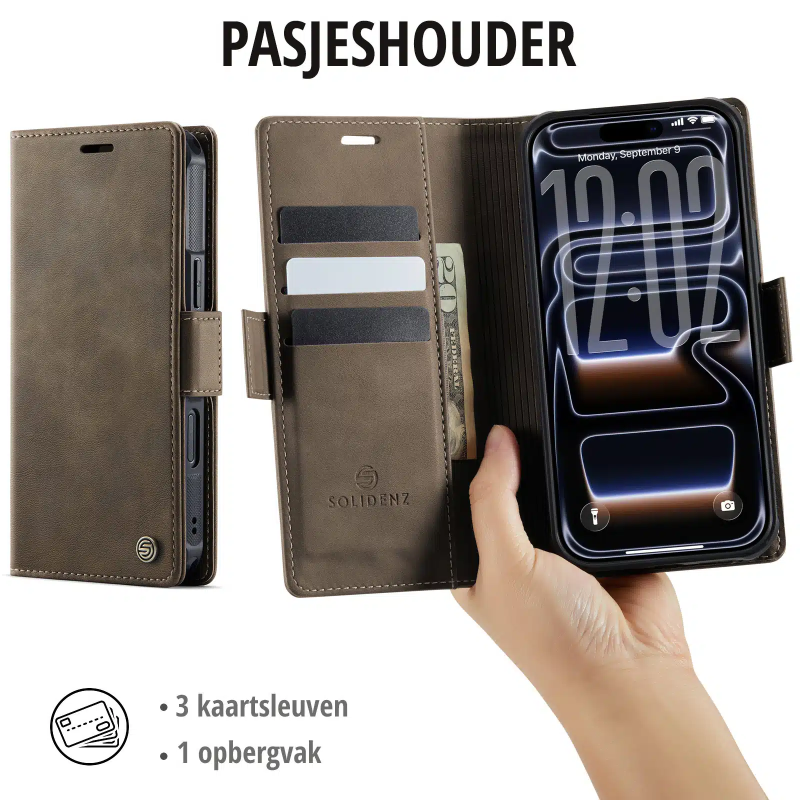 Solidenz-Bookcase 2-in-1 MagSafe voor iPhone 17 Pro-18 Pro-Bruin - Afbeelding 8
