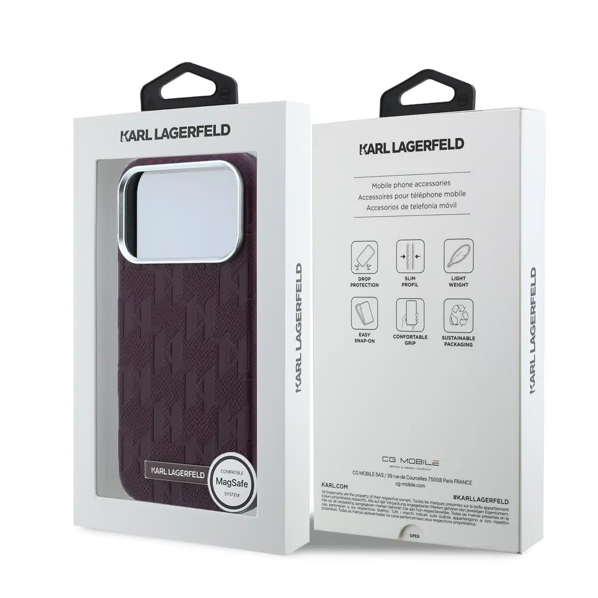 Karl Lagerfeld-iPhone 18 Pro Max-17 Pro Max-Backcover-HC MagSafe SW Grained PU HS Mono Resin Logo-Burgundy - Afbeelding 8