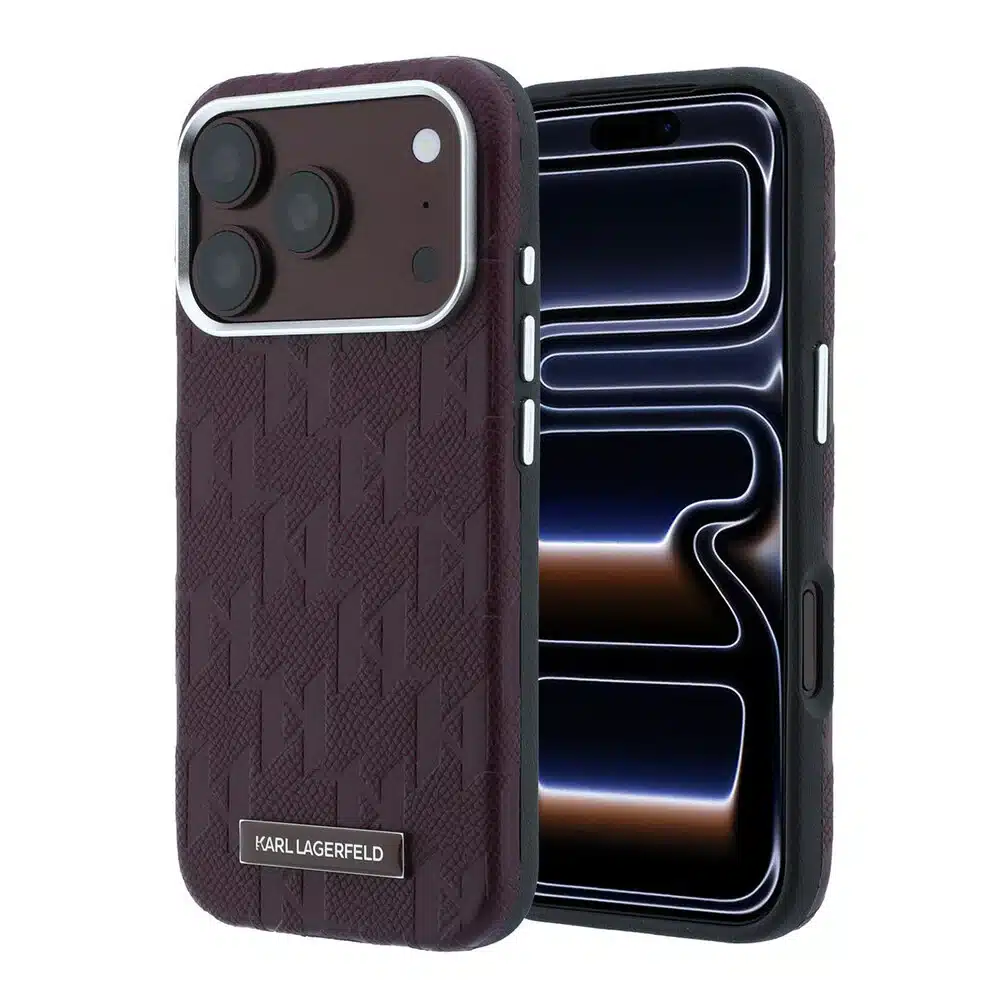 Karl Lagerfeld-iPhone 18 Pro Max-17 Pro Max-Backcover-HC MagSafe SW Grained PU HS Mono Resin Logo-Burgundy - Afbeelding 1