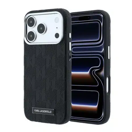 Karl Lagerfeld-iPhone 18 Pro Max-17 Pro Max- Backcover-HC MagSafe SW Grained PU HS Mono Resin Logo-Zwart - Afbeelding 1