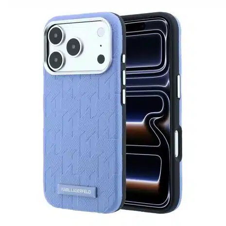 Karl Lagerfeld-iPhone 18 Pro Max-17 Pro Max-Backcover-HC MagSafe SW Grained PU HS Mono Resin Logo-Blauw - Afbeelding 1